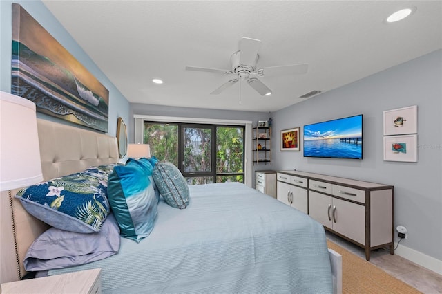 5806 Gulf Dr Unit 201S, Holmes Beach, FL 34217 - bedroom with recessed lighting, ceiling fan, and light tile patterned flooring