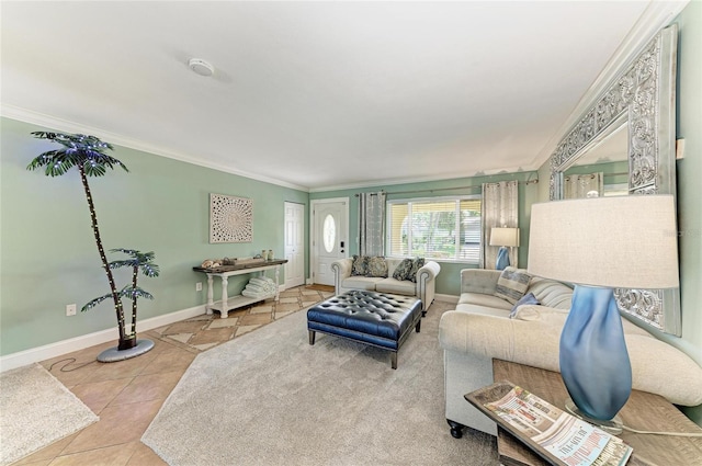 4508 Mangrove Point Rd, Bradenton, FL 34210 - living area with crown molding, baseboards, and tile patterned flooring