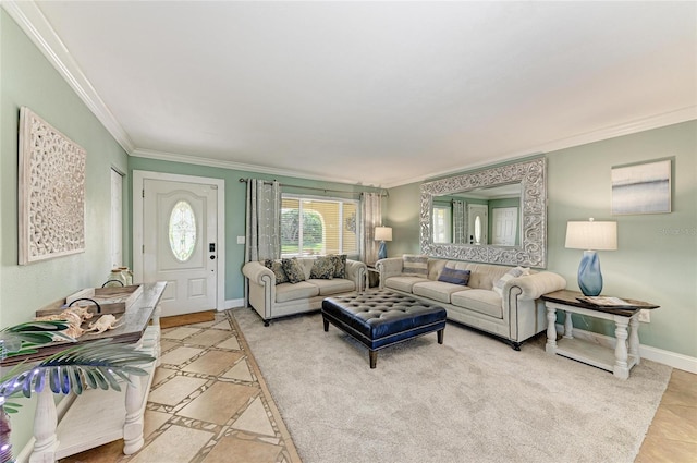 4508 Mangrove Point Rd, Bradenton, FL 34210 - living area with crown molding, baseboards, and light tile patterned flooring
