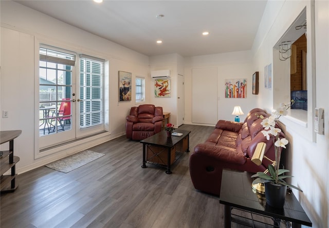 2216 Lake Shore Dr, Nokomis, FL 34275 - living area with a wall mounted AC, wood finished floors, recessed lighting, and french doors