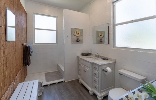 2216 Lake Shore Dr, Nokomis, FL 34275 - bathroom with vanity, wood finished floors, and shower / tub combination
