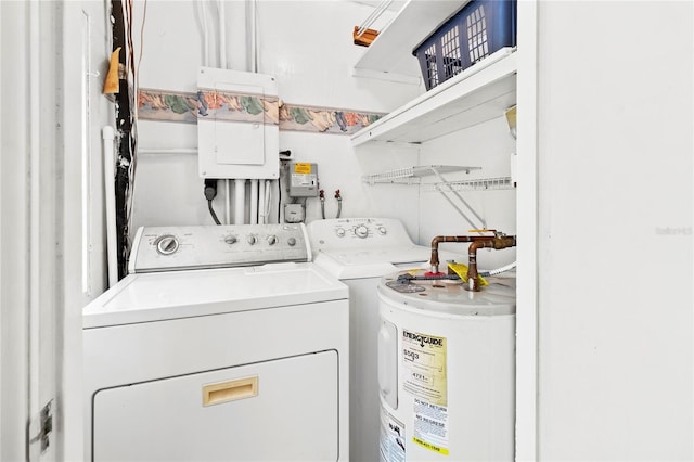 643 Park Cir, Bradenton, FL 34207 - laundry area with electric water heater, water heater, and independent washer and dryer