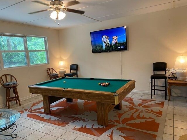 1616 NW 39th Ave, Gainesville, FL 32605 - playroom with pool table, tile patterned floors, and a ceiling fan