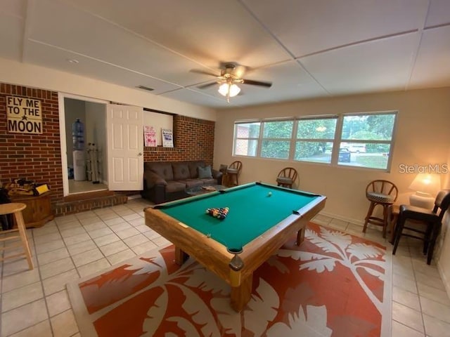 1616 NW 39th Ave, Gainesville, FL 32605 - rec room featuring light tile patterned floors, pool table, and ceiling fan