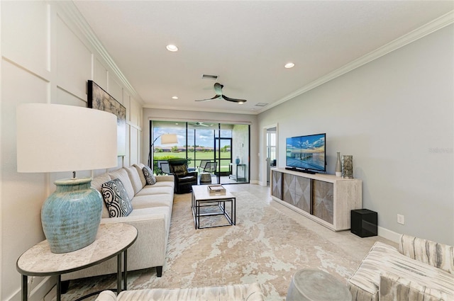 13609 Messina Loop Unit 104, Bradenton, FL 34211 - living area with crown molding, baseboards, and recessed lighting