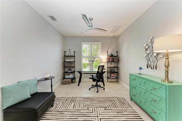 13609 Messina Loop Unit 104, Bradenton, FL 34211 - office featuring a ceiling fan, light tile patterned flooring, and baseboards