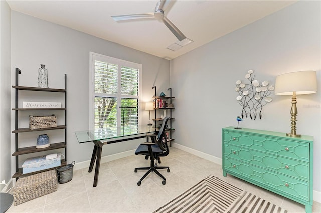 13609 Messina Loop Unit 104, Bradenton, FL 34211 - home office featuring a ceiling fan, tile patterned floors, and baseboards