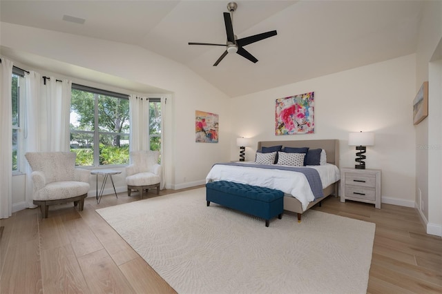 7952 Hampton Ct, University Park, FL 34201 - bedroom featuring vaulted ceiling, light wood finished floors, baseboards, and a ceiling fan