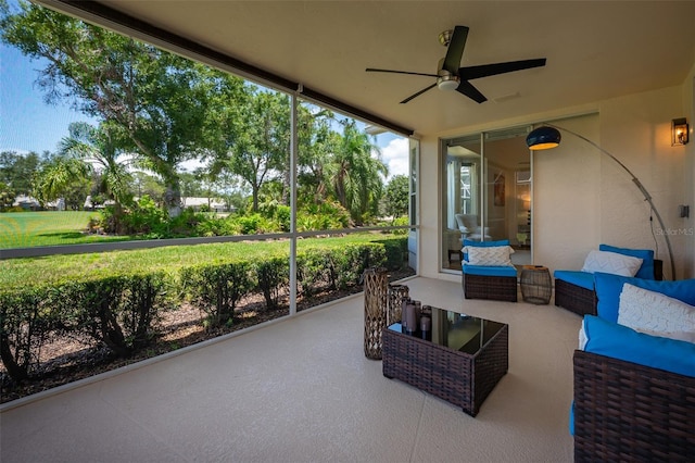 7952 Hampton Ct, University Park, FL 34201 - sunroom with a ceiling fan and outdoor lounge area