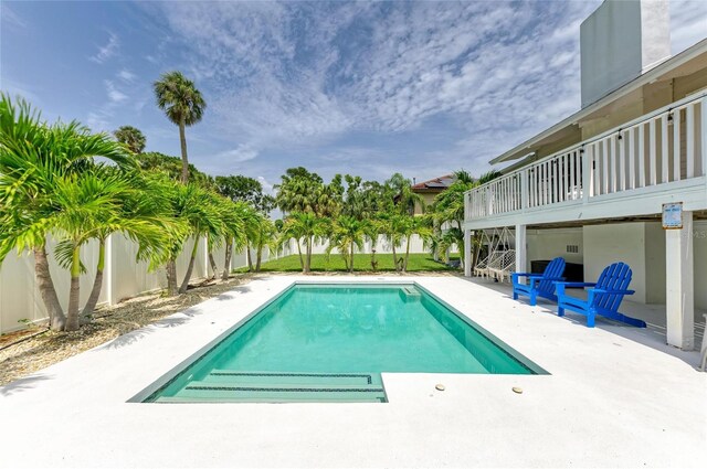 3903 Bayside Dr, Bradenton, FL 34210 - swimming pool with a patio, a fenced backyard, and stairway
