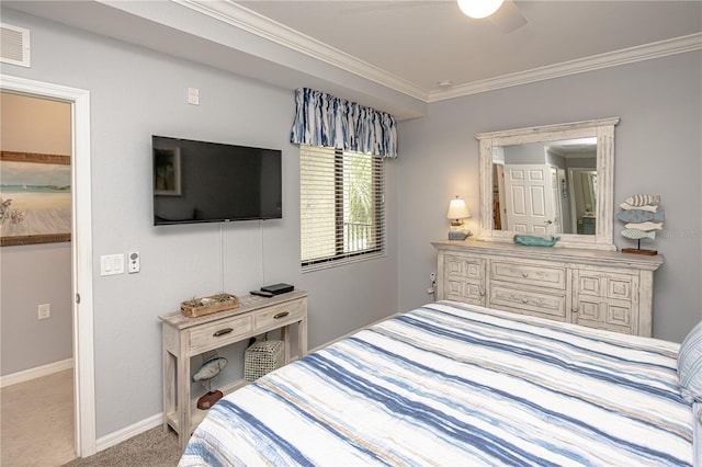 7005 River Hammock Dr Unit 303, Bradenton, FL 34212 - carpeted bedroom with ornamental molding, baseboards, and a ceiling fan