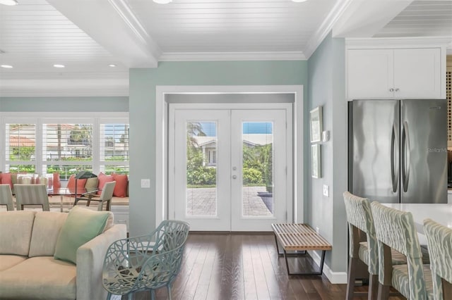 510 Wedge Ln, Longboat Key, FL 34228 - entryway featuring plenty of natural light, dark wood-style flooring, french doors, crown molding, and baseboards