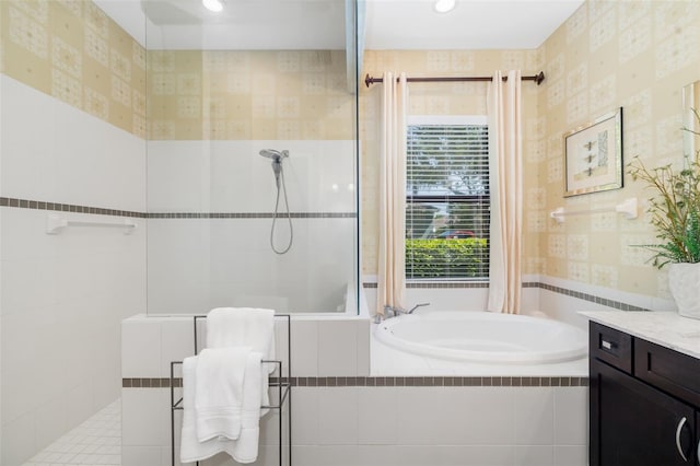826 Honeyflower Loop, Bradenton, FL 34212 - full bath featuring a garden tub, a walk in shower, vanity, and recessed lighting