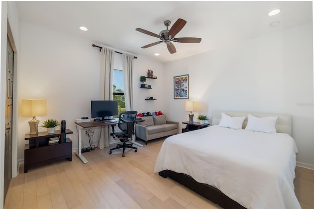 826 Honeyflower Loop, Bradenton, FL 34212 - bedroom featuring a desk, light wood finished floors, recessed lighting, and ceiling fan