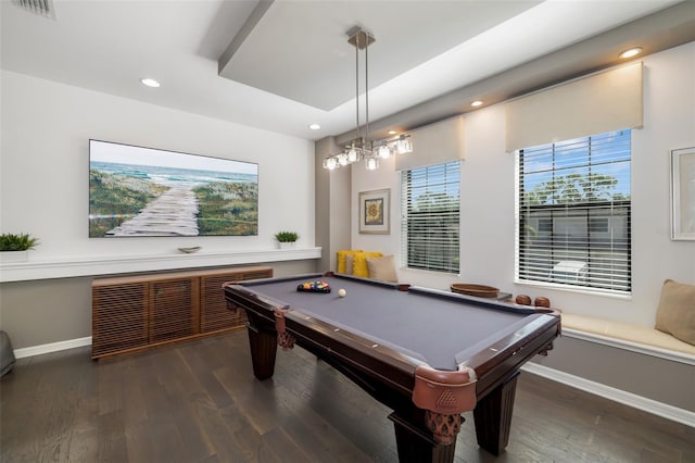 826 Honeyflower Loop, Bradenton, FL 34212 - playroom with radiator heating unit, dark wood-style flooring, healthy amount of natural light, recessed lighting, and billiards table