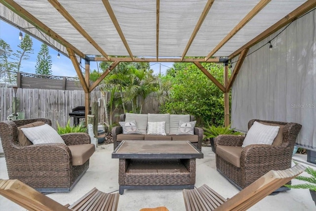 6731 Washington Pl, Bradenton, FL 34207 - fenced backyard featuring outdoor lounge area, a pergola, and a patio area