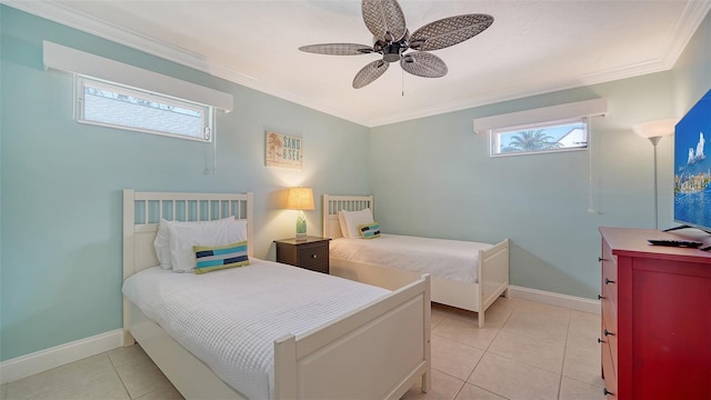 1116 S Moonmist Ct Unit M12, Sarasota, FL 34242 - bedroom featuring ornamental molding, light tile patterned floors, and a ceiling fan