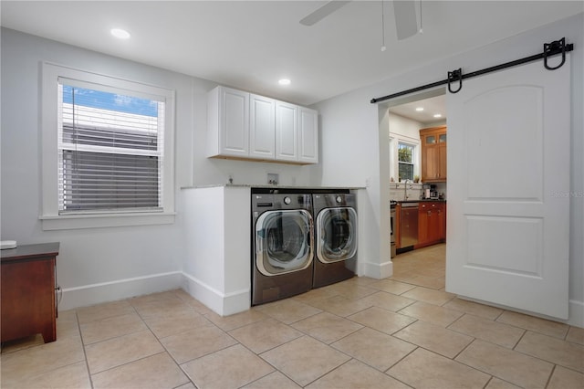 480 28th Ave N, Saint Petersburg, FL 33704 - laundry room with washer and dryer, ceiling fan, cabinet space, light tile patterned floors, and recessed lighting