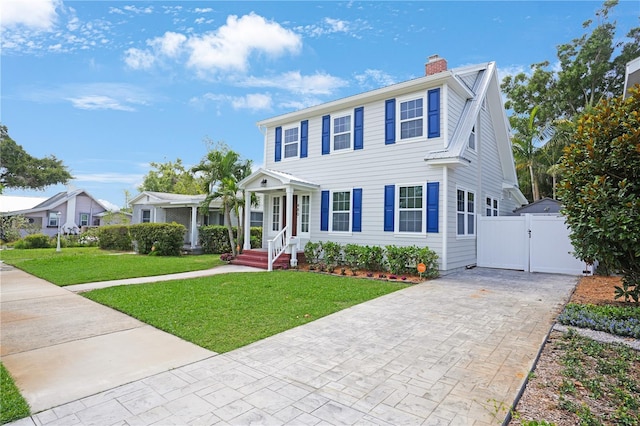 480 28th Ave N, Saint Petersburg, FL 33704 - colonial inspired home with a gate, a chimney, and a front lawn