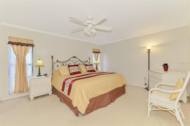 74 Windsor Dr, Englewood, FL 34223 - bedroom featuring light carpet, crown molding, and ceiling fan