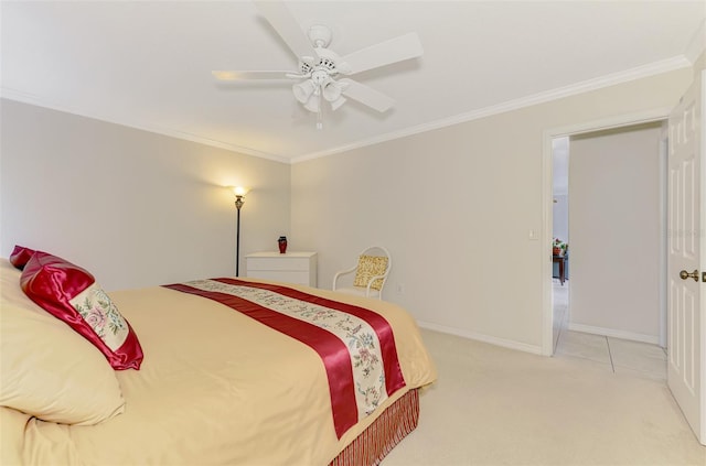74 Windsor Dr, Englewood, FL 34223 - bedroom featuring crown molding, light carpet, and a ceiling fan