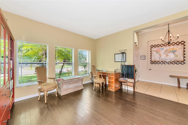 11324 77th St E, Parrish, FL 34219 - dining room with plenty of natural light, a chandelier, wood finished floors, and an office area