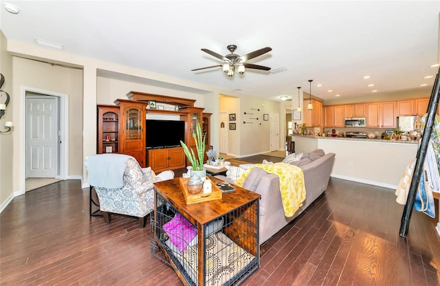11324 77th St E, Parrish, FL 34219 - living room featuring ceiling fan, dark wood-type flooring, and recessed lighting