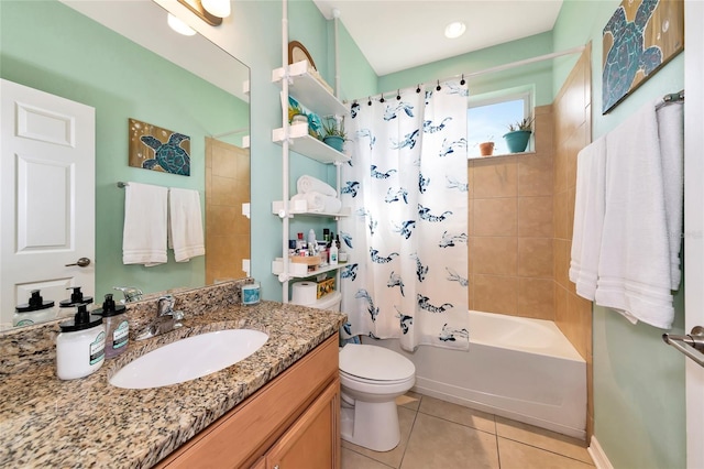 11324 77th St E, Parrish, FL 34219 - bathroom with vanity, tile patterned floors, and shower / bath combination with curtain