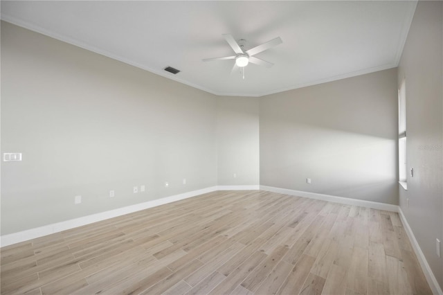 5018 Hanging Moss Ln, Sarasota, FL 34238 - empty room featuring crown molding, ceiling fan, and light wood-style floors