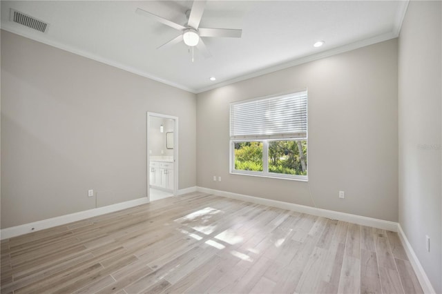 5018 Hanging Moss Ln, Sarasota, FL 34238 - spare room featuring ornamental molding, ceiling fan, light wood finished floors, and recessed lighting
