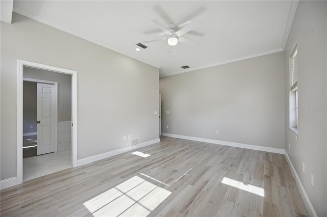 5018 Hanging Moss Ln, Sarasota, FL 34238 - unfurnished room featuring crown molding, a ceiling fan, light wood-style flooring, and recessed lighting