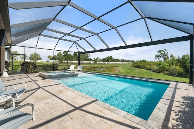 15316 Shady Palms Ln, Nokomis, FL 34275 - view of swimming pool featuring a patio, a pool with connected hot tub, and glass enclosure