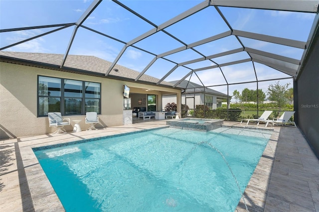 15316 Shady Palms Ln, Nokomis, FL 34275 - view of swimming pool featuring a patio, a pool with connected hot tub, and a lanai