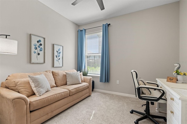 15316 Shady Palms Ln, Nokomis, FL 34275 - office area featuring a ceiling fan and carpet flooring
