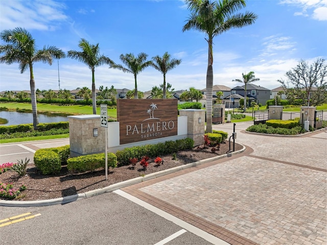 15316 Shady Palms Ln, Nokomis, FL 34275 - community / neighborhood sign featuring a residential view, a water view, and a gate