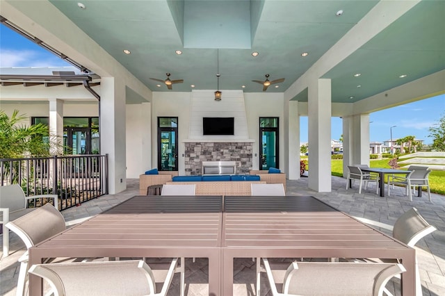 17333 Savory Mist Cir, Bradenton, FL 34211 - view of patio / terrace with outdoor dining area, outdoor lounge area, and ceiling fan