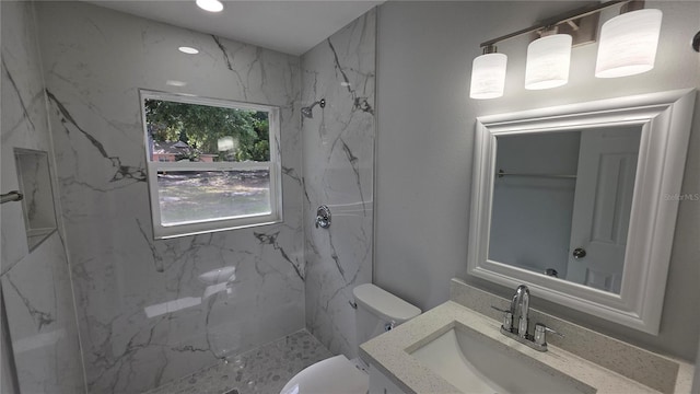 6404 8th Street Ct W, Bradenton, FL 34207 - full bath featuring vanity, a marble finish shower, and toilet