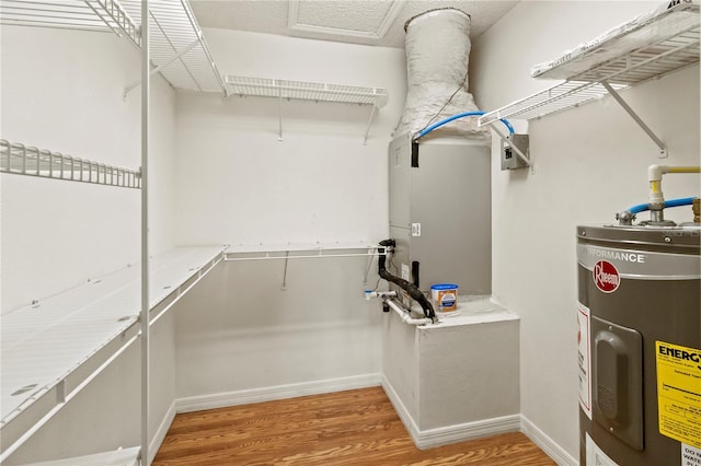 5500 Longwood Run Blvd Unit 203, Sarasota, FL 34243 - walk in closet featuring water heater and light wood-type flooring