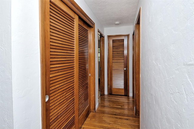 1354 22nd St, Sarasota, FL 34234 - hallway with wood-type flooring, a textured wall, and a textured ceiling