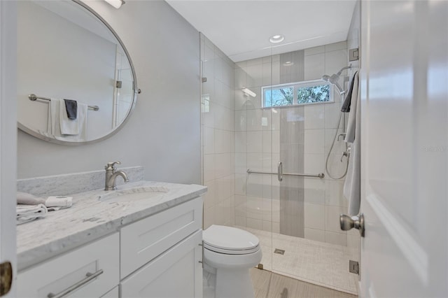 139 Vista Hermosa Cir, Sarasota, FL 34242 - bathroom with vanity, a stall shower, and recessed lighting