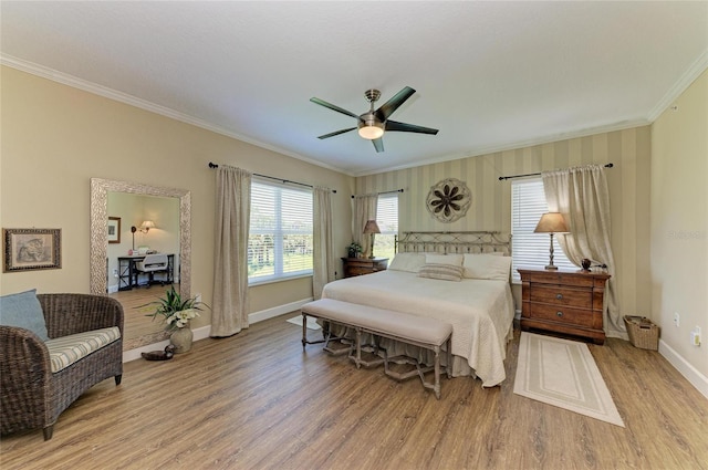 7820 34th Ave W Unit 102, Bradenton, FL 34209 - bedroom with ornamental molding, wood finished floors, and ceiling fan