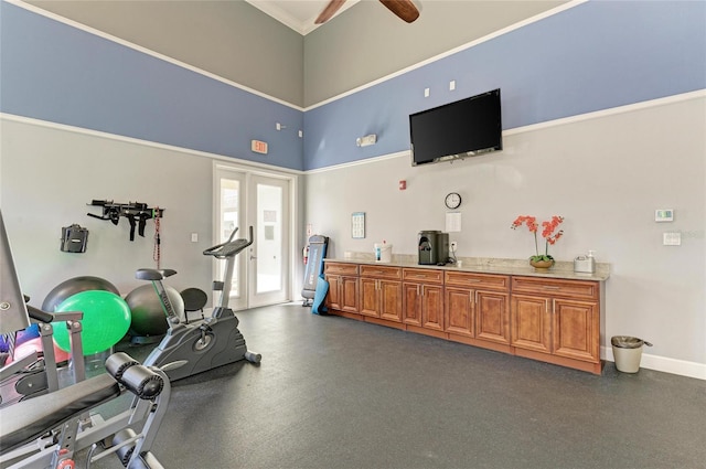 7820 34th Ave W Unit 102, Bradenton, FL 34209 - workout area featuring a towering ceiling and ceiling fan