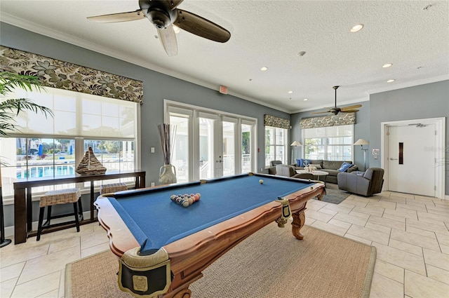 7820 34th Ave W Unit 102, Bradenton, FL 34209 - rec room with ceiling fan, plenty of natural light, ornamental molding, billiards table, and recessed lighting