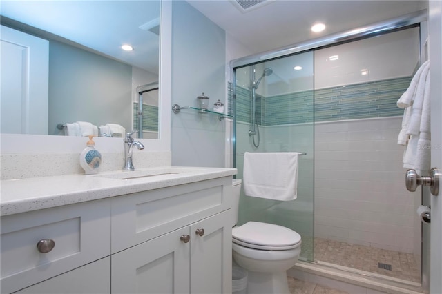 5750 Midnight Pass Rd Unit 203, Sarasota, FL 34242 - bathroom with vanity, a shower stall, and recessed lighting
