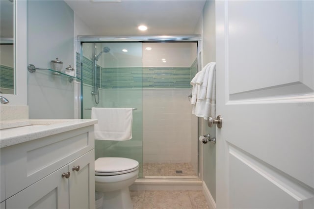 5750 Midnight Pass Rd Unit 203, Sarasota, FL 34242 - full bath with vanity, a shower stall, tile patterned flooring, and recessed lighting