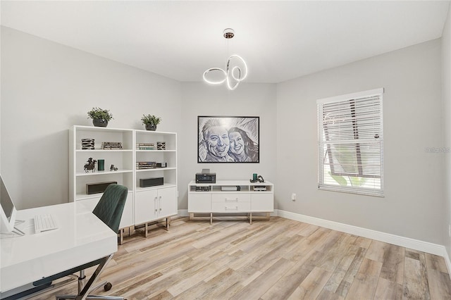 2912 51st St E, Bradenton, FL 34208 - office with light wood finished floors and a chandelier