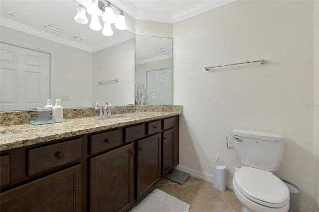 5604 Palmer Cir Unit 103, Bradenton, FL 34211 - bathroom featuring double vanity, tile patterned flooring, a chandelier, and ornamental molding
