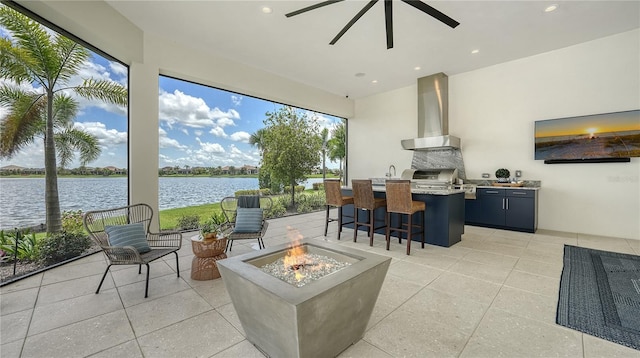 14665 Como Cir, Lakewood Ranch, FL 34202 - living area with a ceiling fan, recessed lighting, and light tile patterned floors