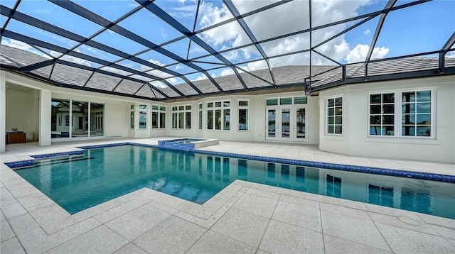 14665 Como Cir, Lakewood Ranch, FL 34202 - view of pool with a patio, french doors, a lanai, and a pool with connected hot tub