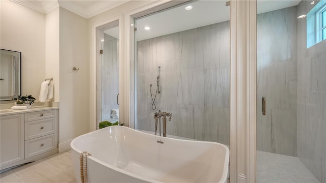 14665 Como Cir, Lakewood Ranch, FL 34202 - full bath featuring a freestanding bath, vanity, a shower stall, and recessed lighting